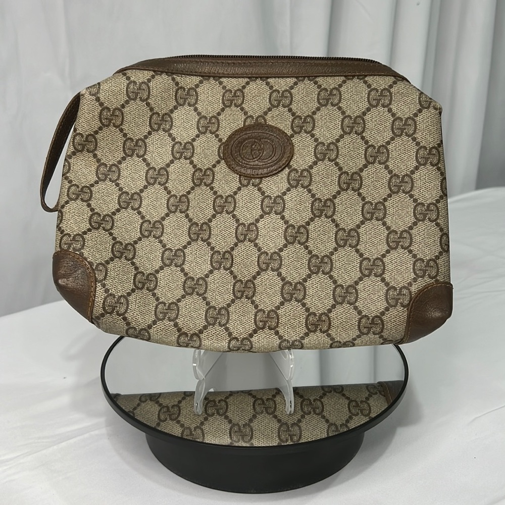 Authenticated Vintage Brown Gucci Supreme Canvas Clutch